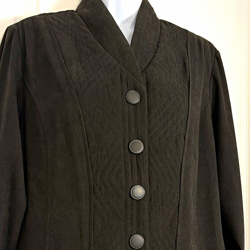 Bob Mackie Wearable Art Black Quilted Collared Button Jacket Women's Size M